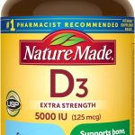 Nature Made Extra Strength Vitamin D3 5000 IU (125 mcg), Dietary Supplement for Bone, Teeth, Muscle and Immune Health Support, 360 Softgels, 360 Day Supply